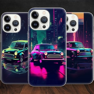 Mini Car Retro Legendary Old School Neon Wave Street Art phone case for iPhone 14 13 Pro Max 12 11 X XS Xr 8, fits Samsung S20 FE, S21 Ultra