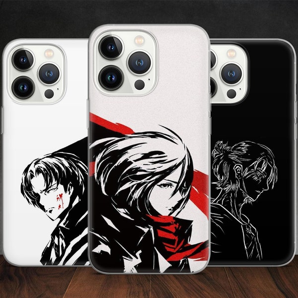 Titans Anime Mikasa Levi Ackerman Eren Yeager Phone case for iPhone 15 14 13 Pro Max 12 11 X XS, fits Samsung S20 FE, S21 Ultra, Pixel 7A 8