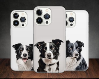 Border Collie Dog Pet Cute Adorable Funny Art phone case for iPhone 14 13 Pro Max 12 11 X XS 8 7, fits Samsung S20 Fe, S21 Ultra, Huawei P30