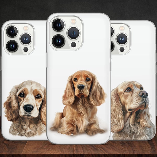 Cocker Spaniel Dog Pet Cute Adorable Funny Art phone case for iPhone 14 13 Pro Max 12 11 X XS 8 7, fits Samsung S20 Fe, S21 Ultra, Huawei