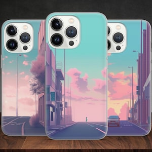 Lo-fi Anime Japan City Vibes Road Pastel Colors phone case for iPhone 14 13 Pro Max 12 11 X XS 8 7, fits Samsung S20 FE, S21 Ultra, Huawei