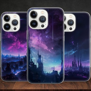 Surreal Space City Meta Universe Future Neonwave phone case for iPhone 14 13 Pro Max 12 11 X XS 8 7, fits Samsung S20 FE, S21 Ultra, Huawei