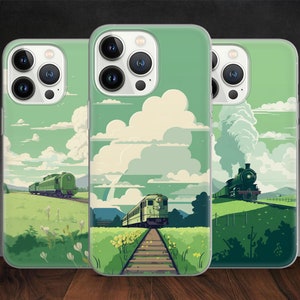 Funda para teléfono con diseño de anime japonés inspirado en Miyazaki Train de Lo-fi para iPhone 14, 13 Pro Max, 12, 11 X, XS, compatible con Samsung S20 FE, S21 Ultra, Huawei