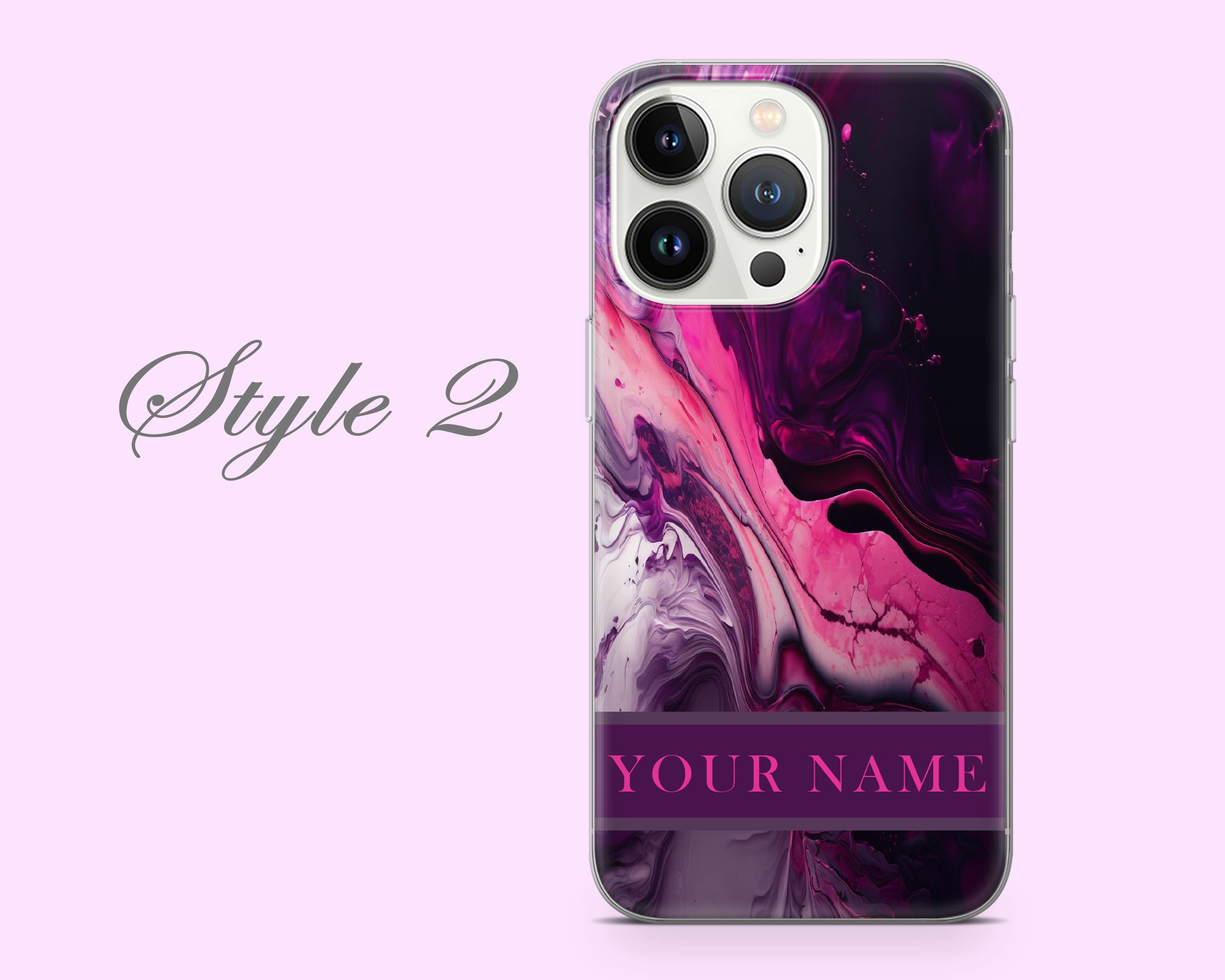 Personalized Phone Case Marble Texture Pink Purple for iPhone 15