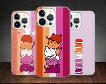 LGBTQ+ Lesbian Flag Cute Cats Pride phone case for iPhone 14 13 Pro Max 12 11 X XS 8 7, fits Samsung S20 FE, S21 Ultra, A12, Huawei P30 Pro