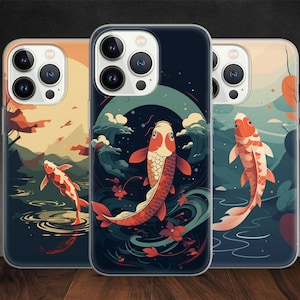 Koi Fish Japan Symbol Anime Surreal Lo-fi Art phone case for iPhone 14 13 Pro Max 12 11 X XS 8 7, fits Samsung S20 FE, S21 Ultra, Huawei P30