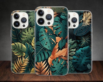 Funda para teléfono con estampado de hojas de jungla tropical para iPhone 14 13 Pro Max 12 11 X XS 8 7, compatible con Samsung S20 FE, S21 Ultra, A12, Huawei P30 Pro