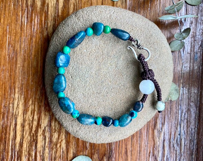 Hand Braided Natural Stone Bracelet, Sterling Silver Hook Bracelet ...