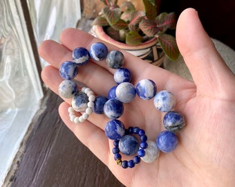 Gem Beads finger mala, Stress Relief toy, Handheld meditation stone, natural stone beaded mala with pendant ring, worry beads