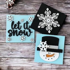 Let it Snow Winter Wonderland Interchangeable Ladder Insert Tiles with Snowman and Snowflake