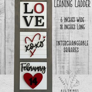 Échelle inclinée interchangeable de la ferme de la Saint-Valentin avec 3 insertions de carreaux Décoration de maison de vacances