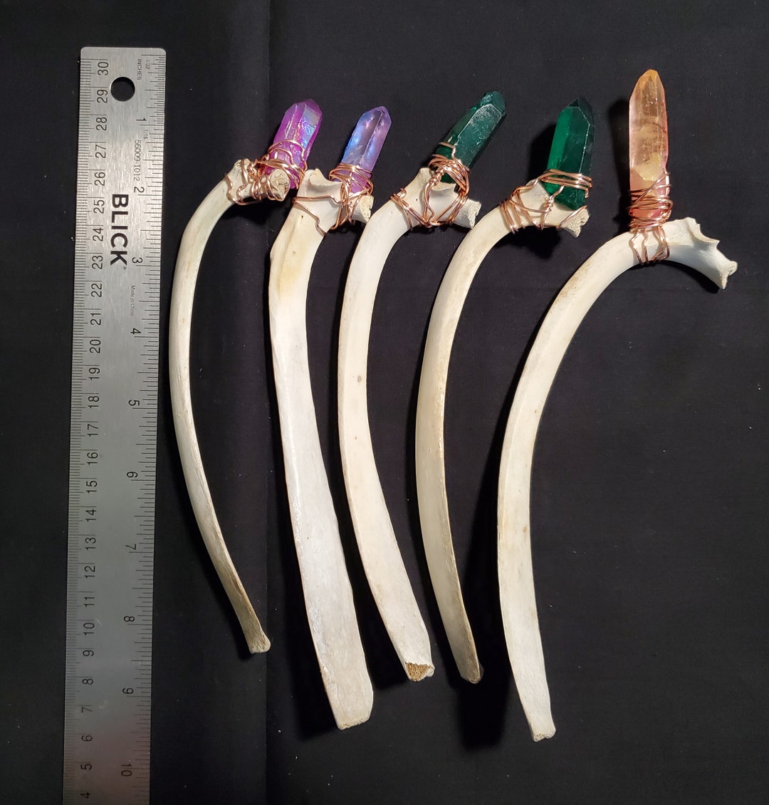 Deer Rib Bone Crystal Aura Quartz Wand Pagan Witch Tool Etsy