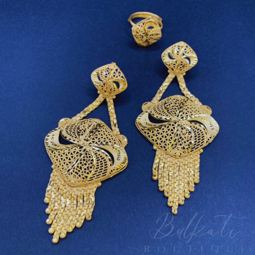 22k Gold Plated Earring and Ring Set Etsy