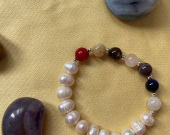 7 chakras bracelets with natural gemstones and pearls