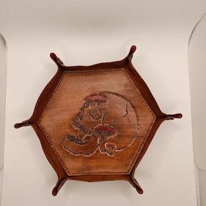 Leather Skull and Mushroom Dice Tray / Trinket Tray