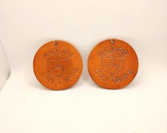 Merry Critmas D20 TTRPG Leather Christmas Ornament