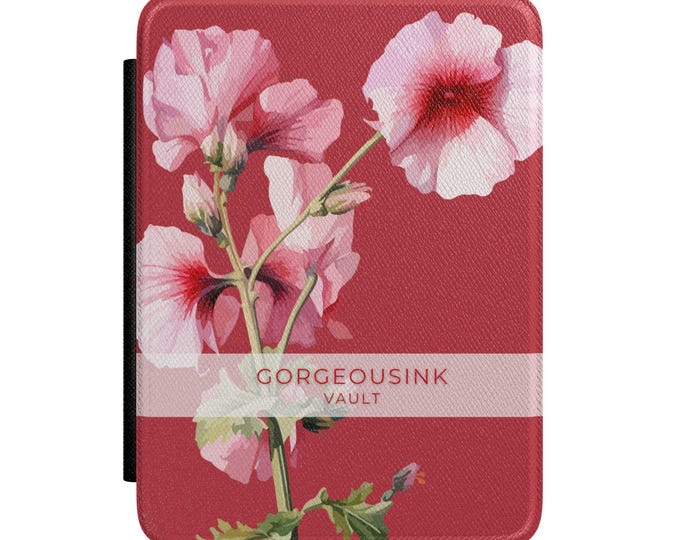 Pink Hollyhock Floral Kindle Case | Floral eReader Cover