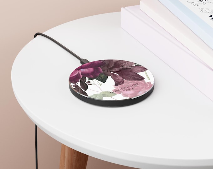Burgundy Vintage Floral Wireless Charger | Rose Lily Phone Charging Pad
