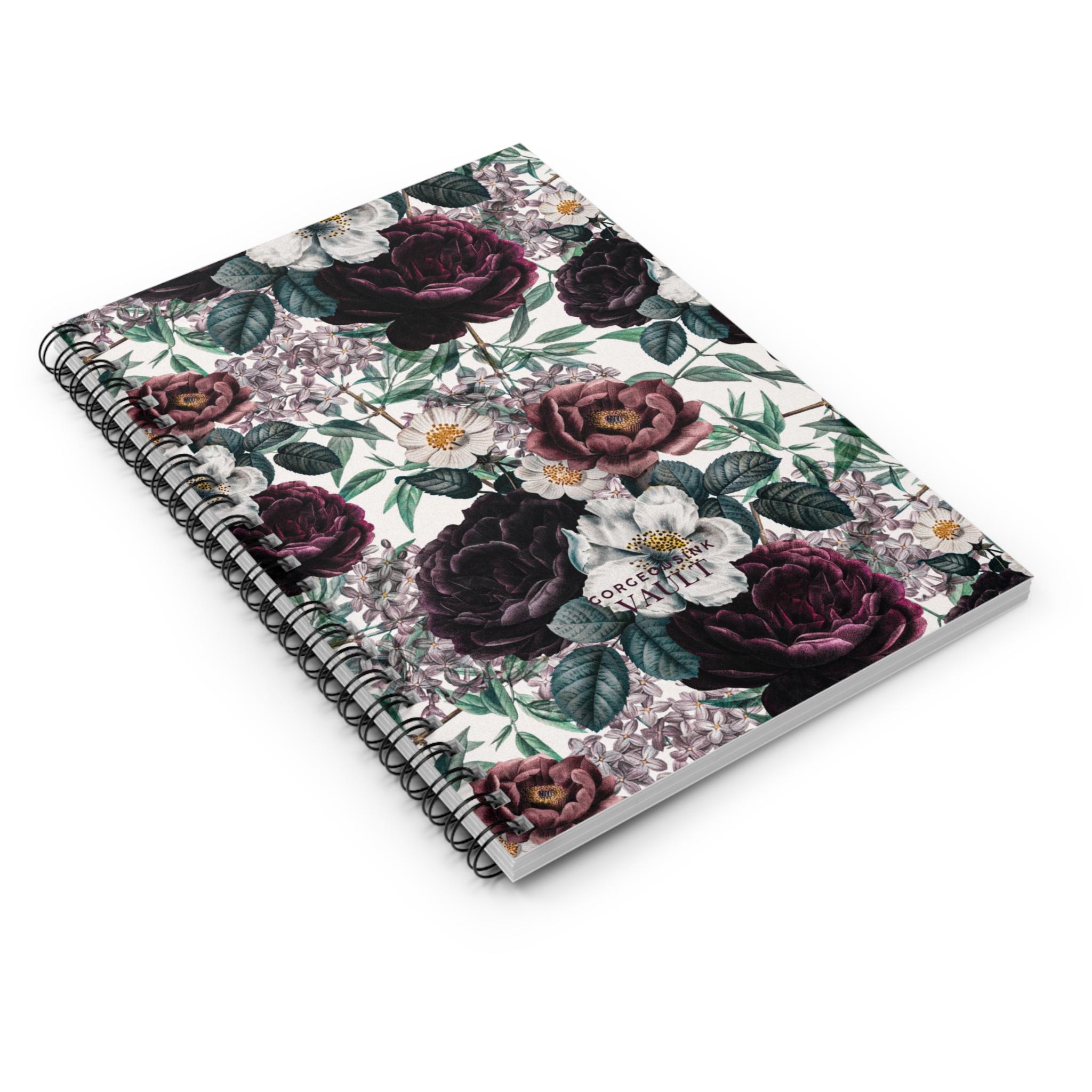 Vintage Floral Spiral Notebook | Ruled Line Journal, Burgundy Peonies ...