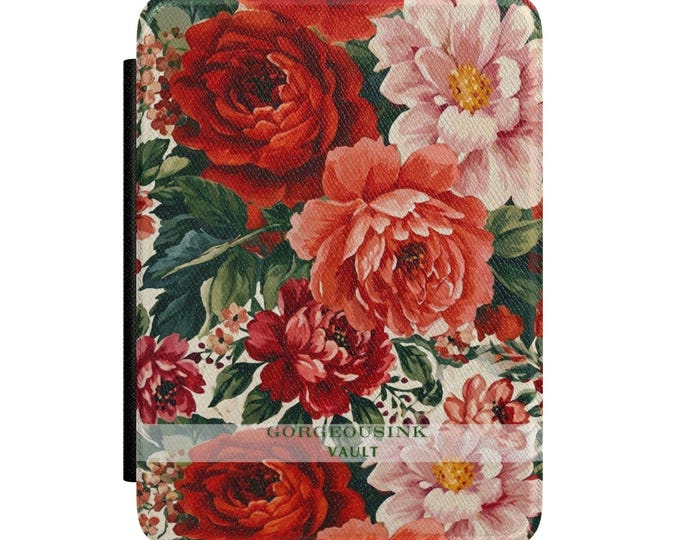 Vintage Floral Kindle Case | Red Roses Peonies Electronic Reader Sleeve