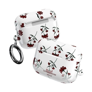 Red Floral Pattern Case compatible with AirPod Cases | White Background, Minimal Flower Design