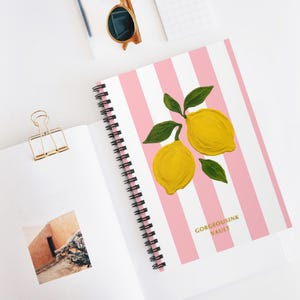 Lemon Illustration Spiral Notebook | Pink Cabana Stripe Suite