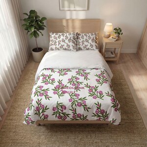 Pink Rose Branch Pattern Quilt Cover Set | Duvet Cover Set