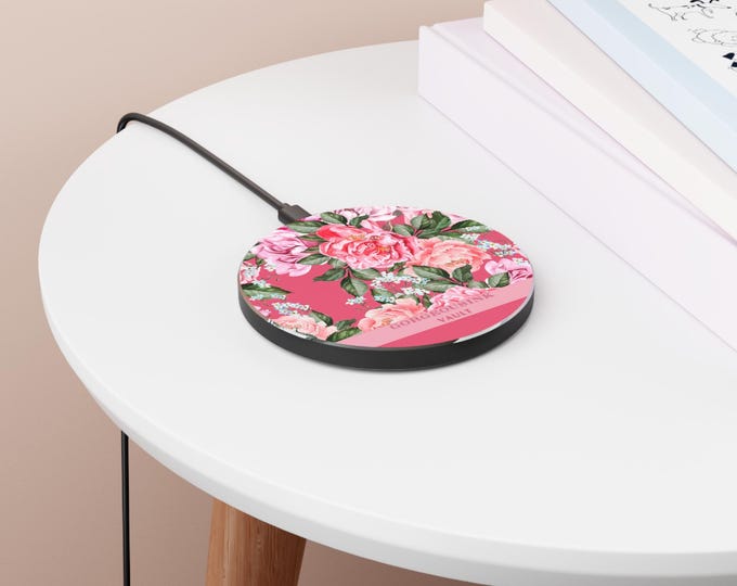 Pink Vintage Roses Wireless Charger | Floral Phone Charging Pad