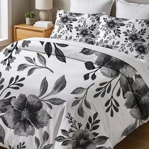 Black Watercolor Floral Quilt Cover Set