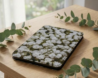 Capa de couro premium com estampa floral vintage, compatível com Kindle | Capa para Kindle com estampa floral branca