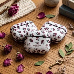 Burgundy Floral Pattern Case compatible with AirPod Case | Cottage Core Collection Spring Blossom