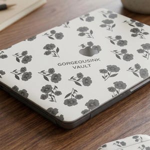 Black Floral Pattern Case compatible with MacBook Case | Monochrome Sanctuary Collection Laptop Sleeve