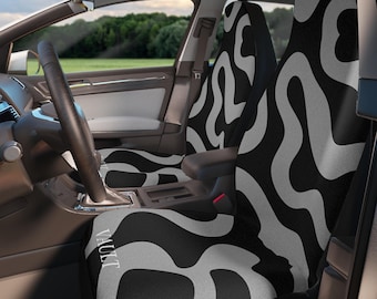 Abstract Black and Gray Camo Car Seat Covers | Modern Swirl Pattern