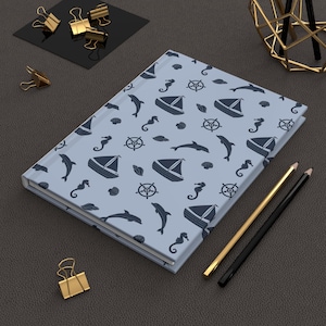 Navy Nautical Hardcover Journal | Sailboat Dolphin Seahorse