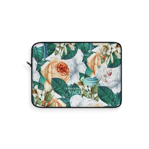 Peach and White Rose Floral Laptop Sleeve | Cottage Core Collection Vintage Botanical Print