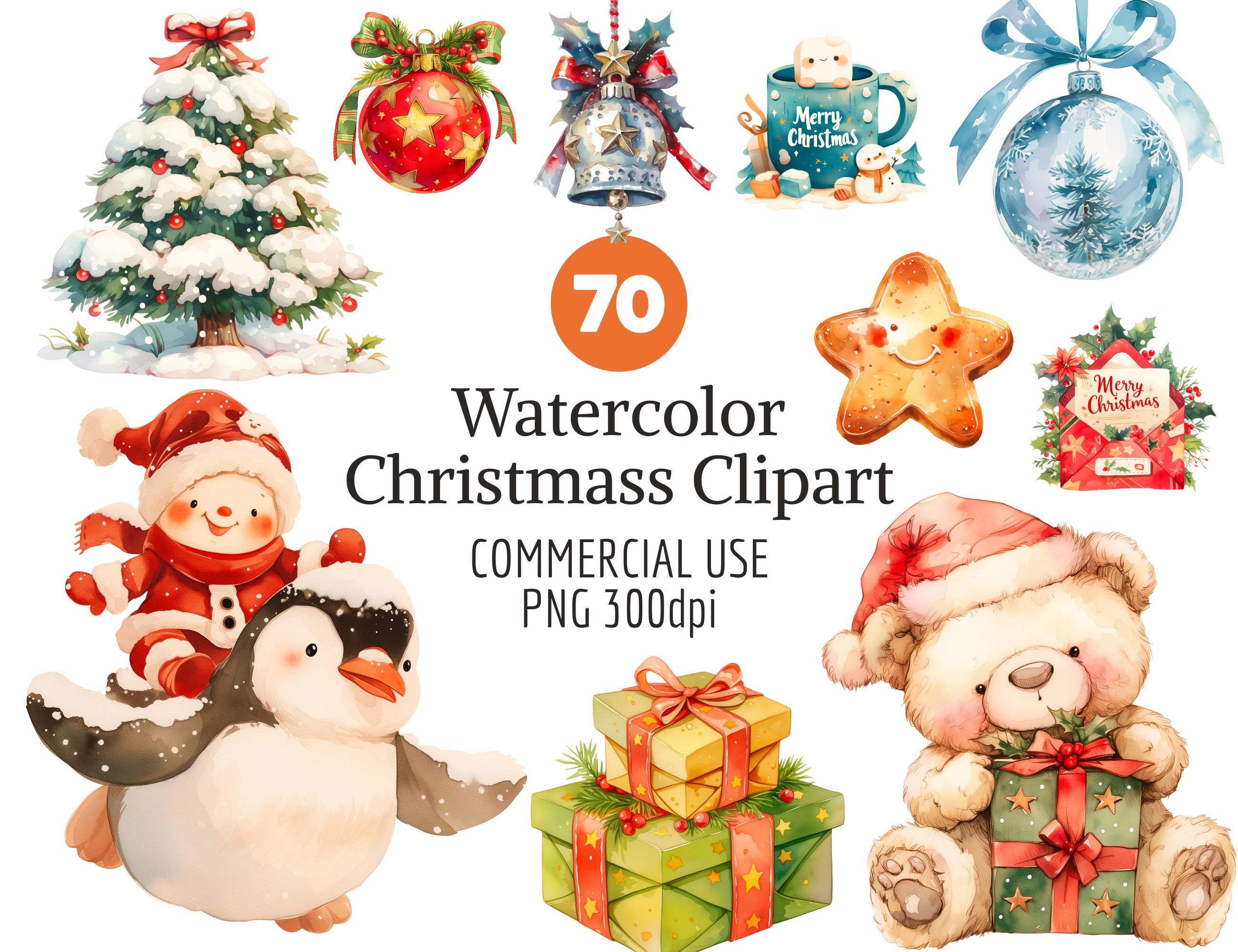 70 Watercolor Christmas Clipart Bundle PNG 300dpi | Free Commercial Use ...