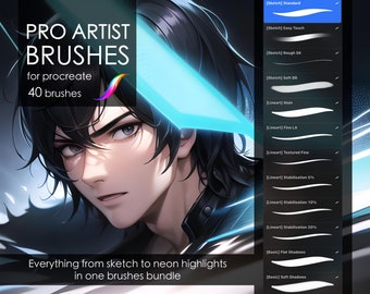 Procreate Artist Brushes - PRO Brushes Bundle - 40 Necessary Brushes - Portrait Brushes - Basic Brushes - Highlight Brushes - Anime Brushes