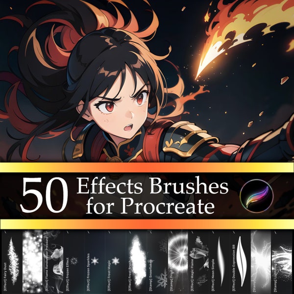 50 Manga Effects Brushes for Procreate - Magic Effects Bundle - Digital Custom Brushes - Fire - Frost - Magic - Lightning - Digital Download