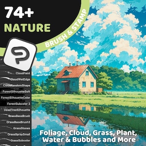 74 milieu- en natuurpenselen voor clipstudioverf - gebladerte, wolk, gras, plant, rotsen en meer voor anime en realistische landschappen