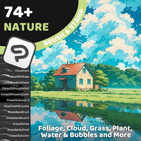 Clip Studio Paint Nature Brushes | Custom Environment Brushes Set for Landscapes, Foliage, Clouds, Trees, Grass, Water & Mountains