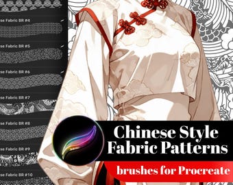 Procreate Chinese Fabric Pattern Brushes | Asian Style Seamless Texture Brushes Set for Digital Art and Clothing, Textile Design