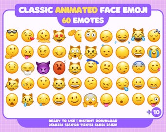 60 Animated Classic Face Emoji Mega Pack | Standard Emotes GIF Set for Discord, Twitch, Kick or Youtube | Motion Emojis for Chat & Streaming