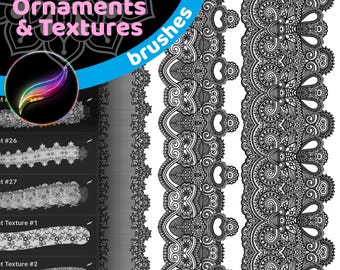 Procreate Lace Ornaments, Decorations and Seamless Textures Brushes Set | Fabric and Textile Pattern Brushes for Fashion Design etc