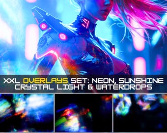 123 Overlays Huge Bundle: Waterdrops, Sunshine, Crystal Light & Neon| High Resolution JPEG Photo Effects