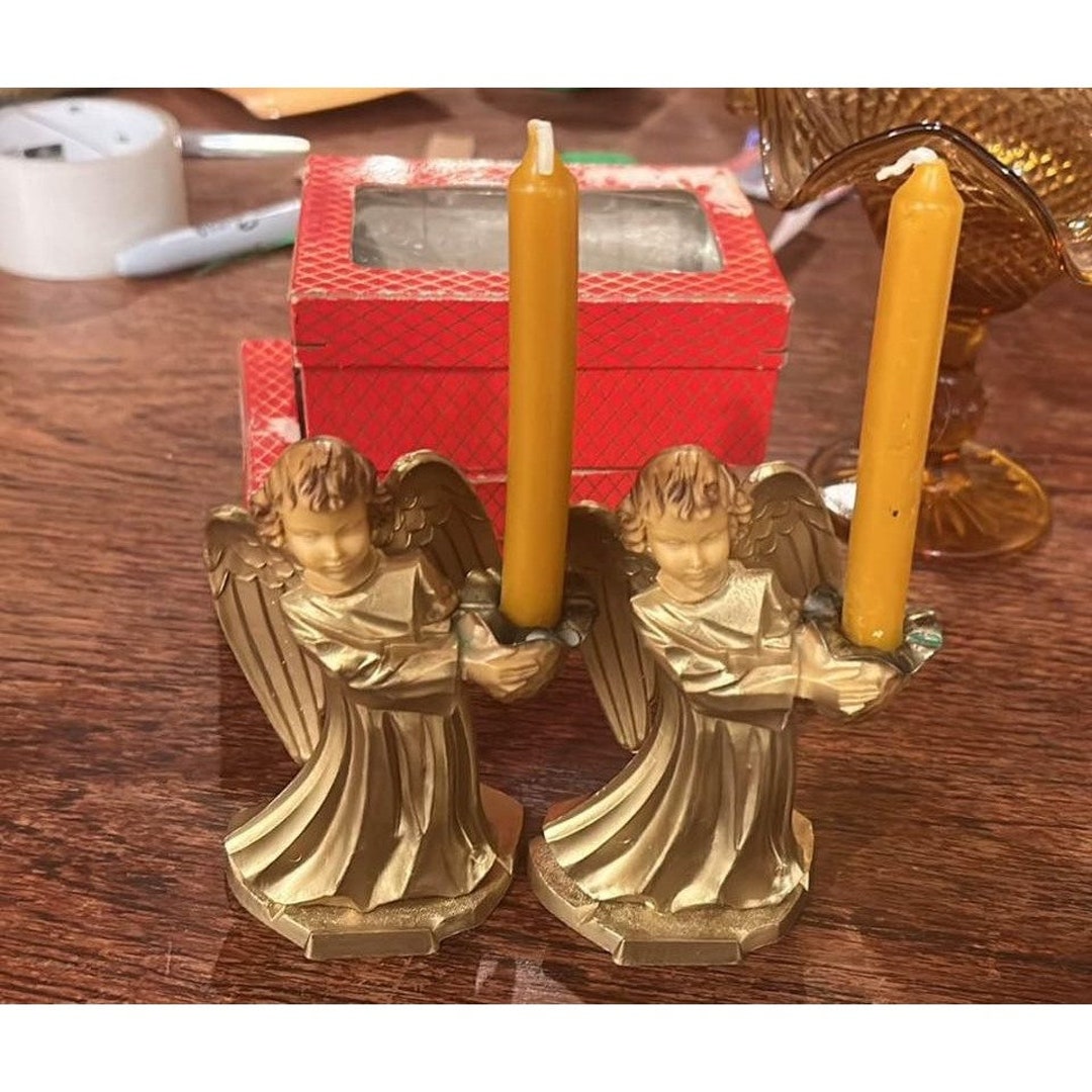 Vintage Angel Candle Holders Copper and Gold Color Metal Etsy