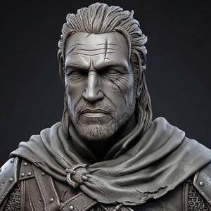 Witch Hunter STL File, 3D Model for 3D Printing, Gerald Bust Figure