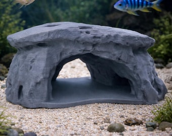 3Dプリント可能な水槽用洞窟岩石装飾STL、魚の隠れ家トンネルアクアスケープオーナメント、ベタシュリンプタンクスケープ