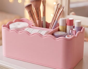 Aesthetic Scalloped Pen Holder Stl, Makeup Organizer STL, 3D Print Desk Storage