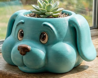 Süße Hund Planter 3D Druckdatei, STL digitaler Download, Tier Sukkulenten Topf 3D, Hund Blumentopf, Desktop Dekor