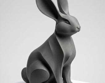Sitting Rabbit Statue STL, Minimalist Bunny Sculpture, 3D Printable Decor File